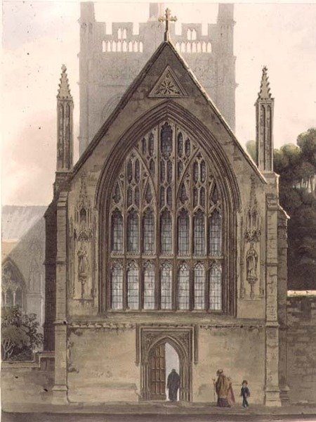 Eksteriør av Merton College, vendt mot nordvinduet til Ante-kapellet, illustrasjon fra 