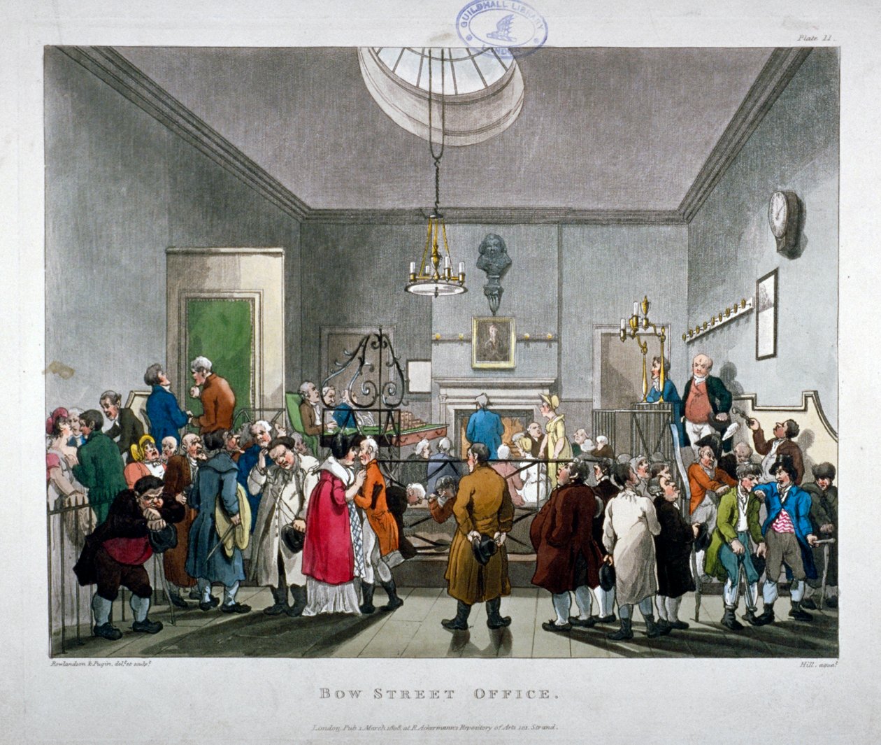 Bow Street Police Court, Westminster, London, 1808 av Augustus Charles Pugin, Thomas Rowlandson