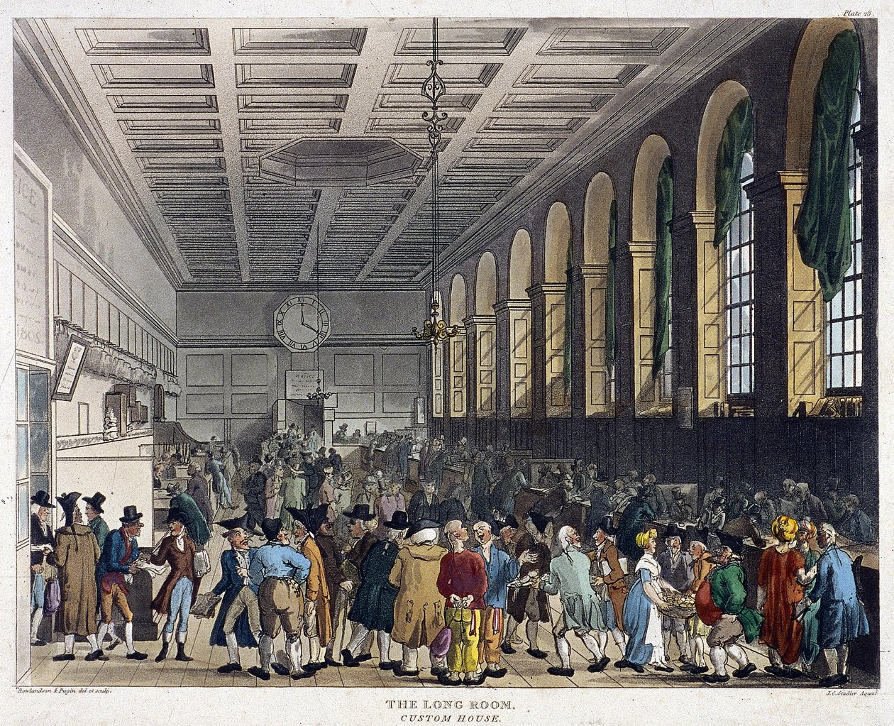 Interiør av Custom House, London, 1808 av Augustus Charles Pugin, Thomas Rowlandson