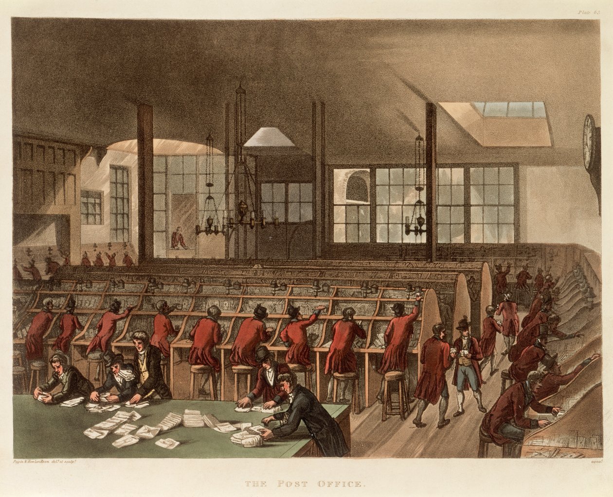 Postkontoret, c1808 av Augustus Charles Pugin, Thomas Rowlandson