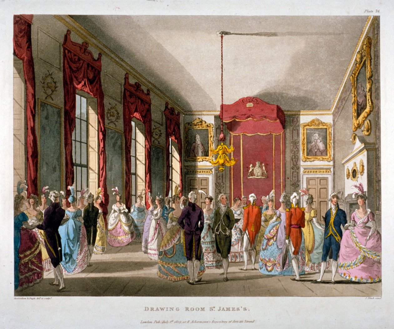 Salongen i St James's Palace, Westminster, London, 1809 av Augustus Charles Pugin, Thomas Rowlandson