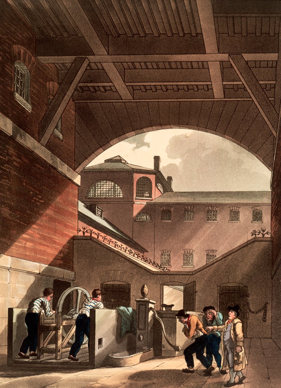 Vannmotor ved Cold Bath Fields Prison, London, 1808 av Augustus Charles Pugin, Thomas Rowlandson