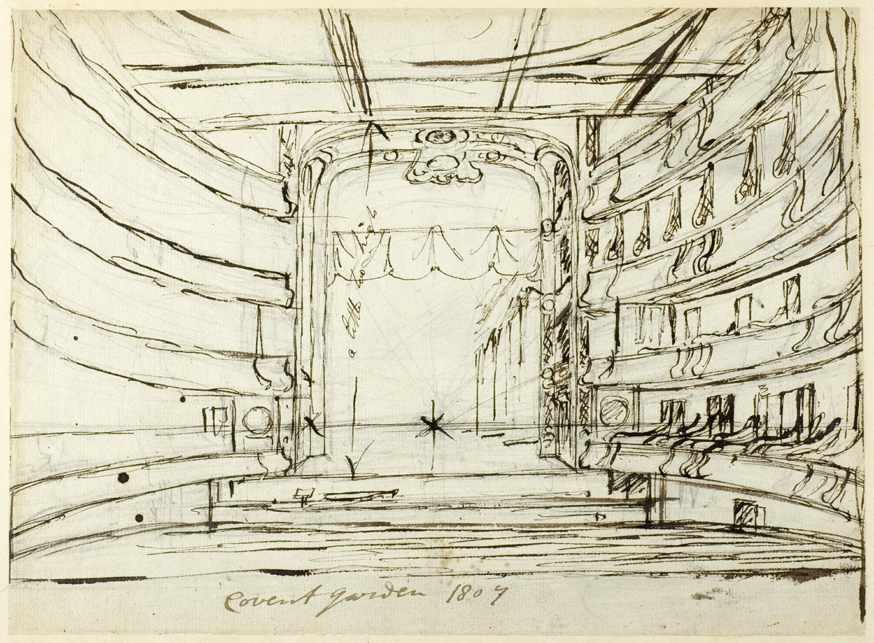Studie for Covent Garden Theatre, fra Microcosm of London av Augustus Charles Pugin