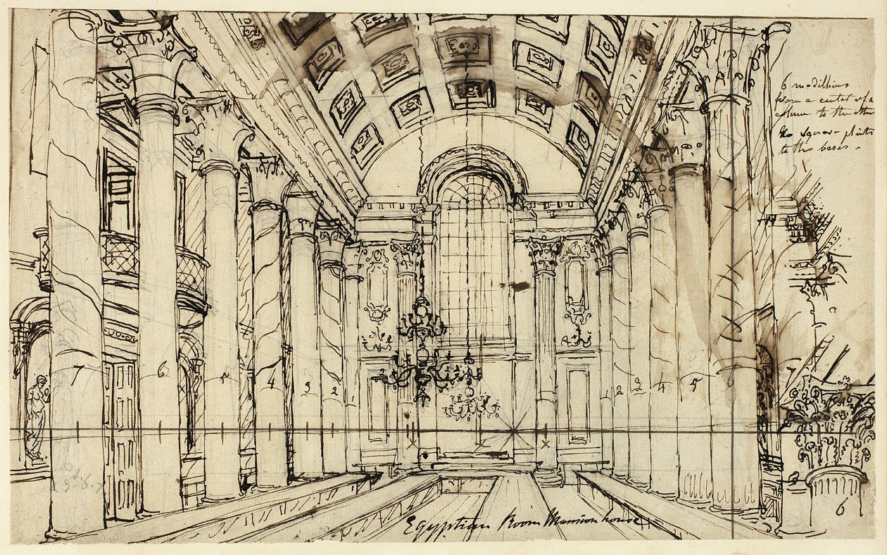 Studie for Egyptian Hall Mansion House, fra Microcosm of London av Augustus Charles Pugin