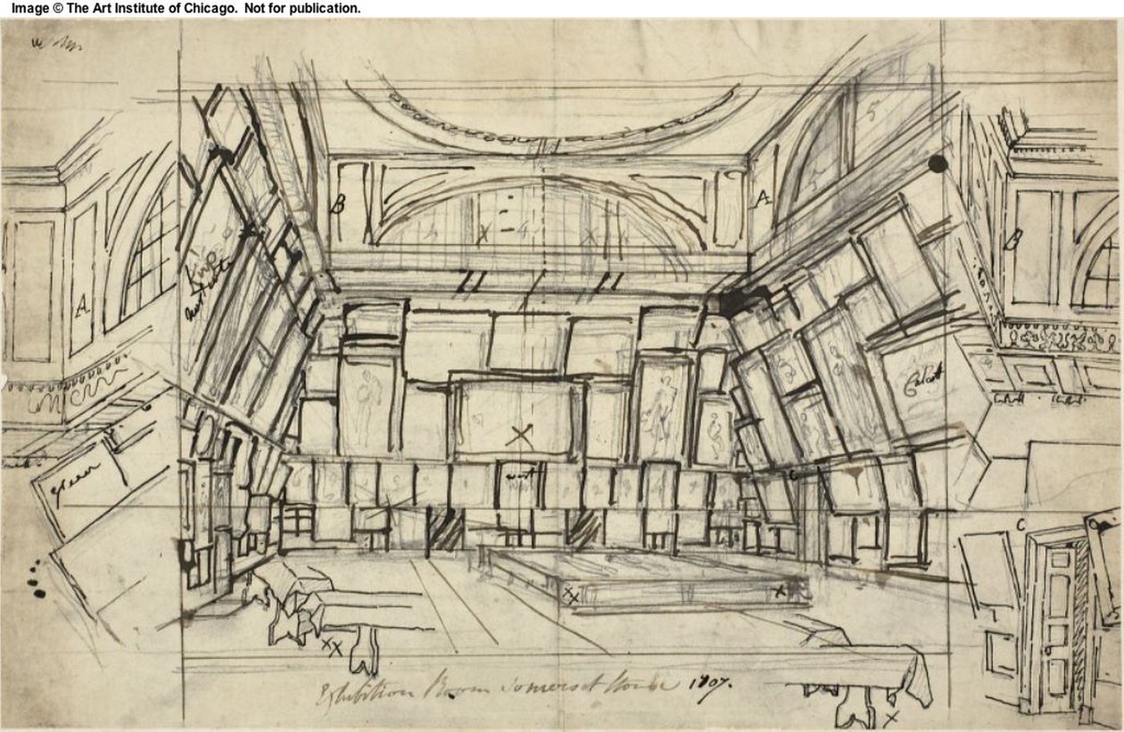 Studie for Exhibition Room, Somerset House, fra Microcosm of London av Augustus Charles Pugin