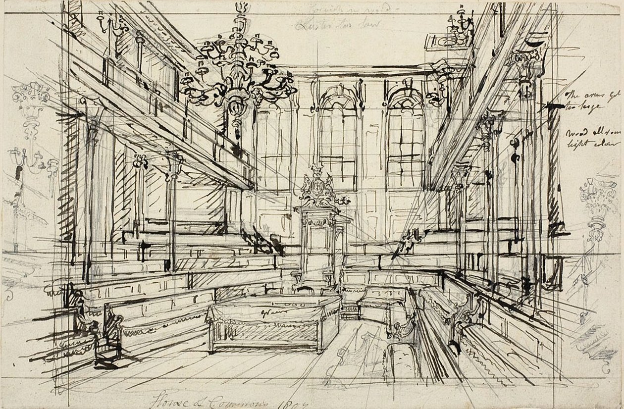 Studie for House of Commons, fra Microcosm of London av Augustus Charles Pugin