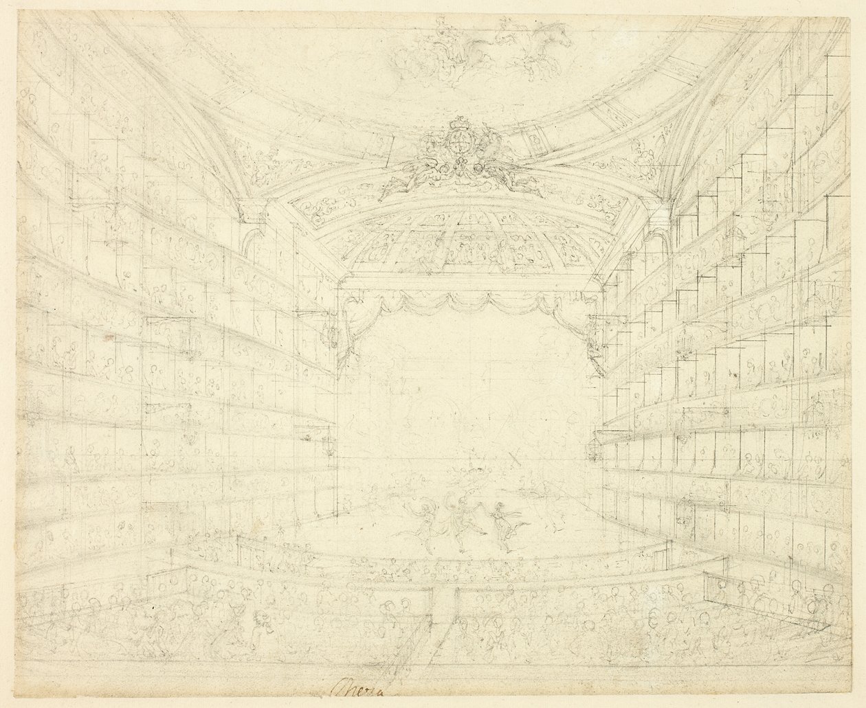 Studie for Opera House, fra Microcosm of London av Augustus Charles Pugin