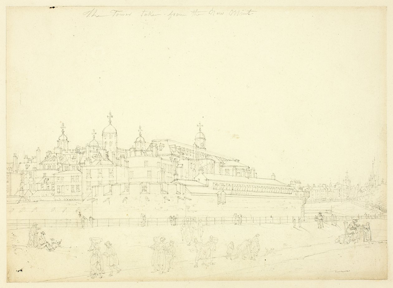 Studie for The Tower Hentet fra New Mint, fra Microcosm of London av Augustus Charles Pugin