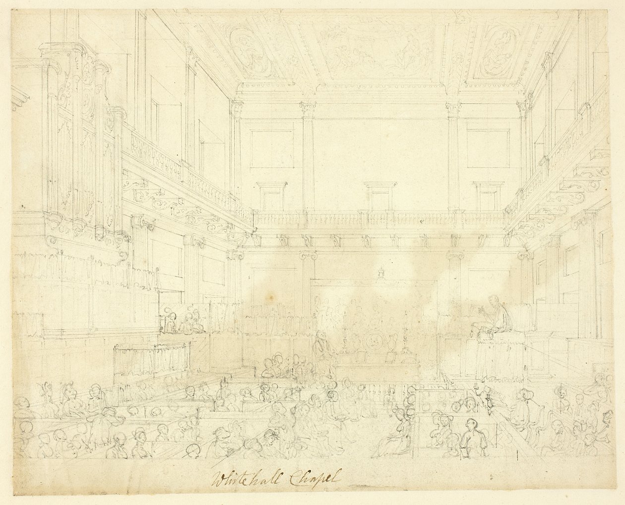 Studie for Whitehall Chapel, fra Microcosm of London av Augustus Charles Pugin