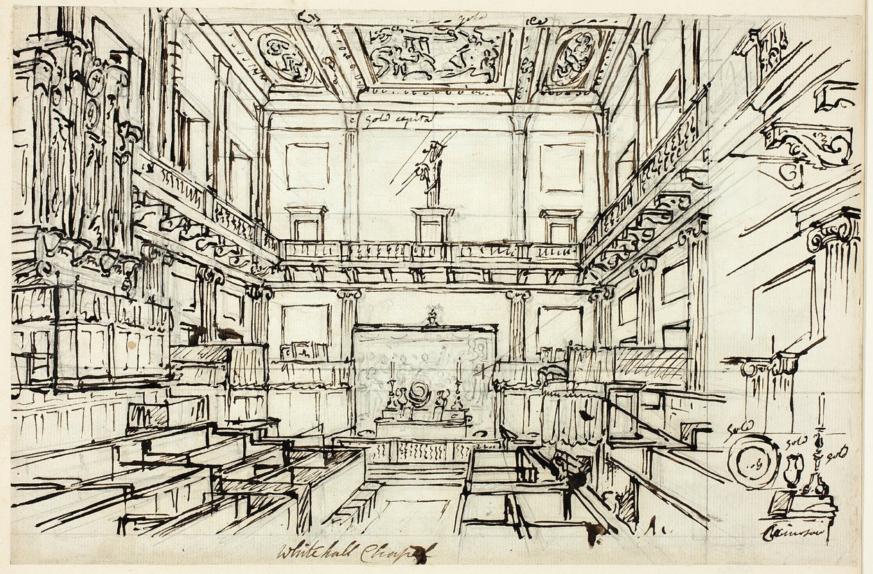 Studie for Whitehall Chapel, fra Microcosm of London av Augustus Charles Pugin