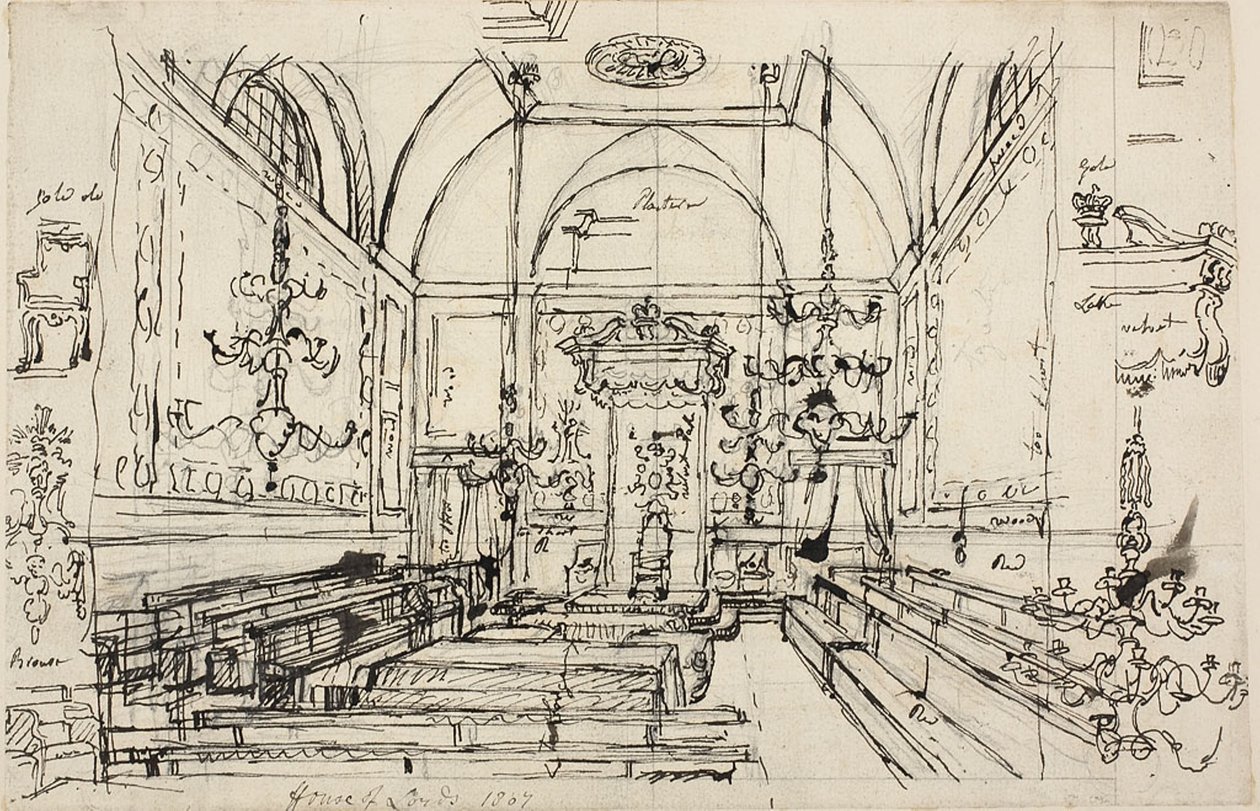 Studie for House of Lords av Augustus Charles Pugin