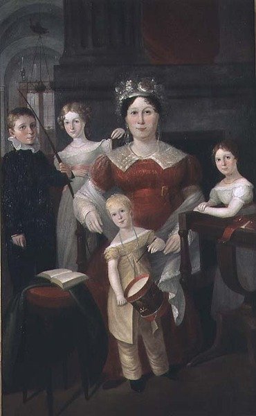 Portrett av Mrs John Piper og familie, ca. 1826 av Augustus Earle