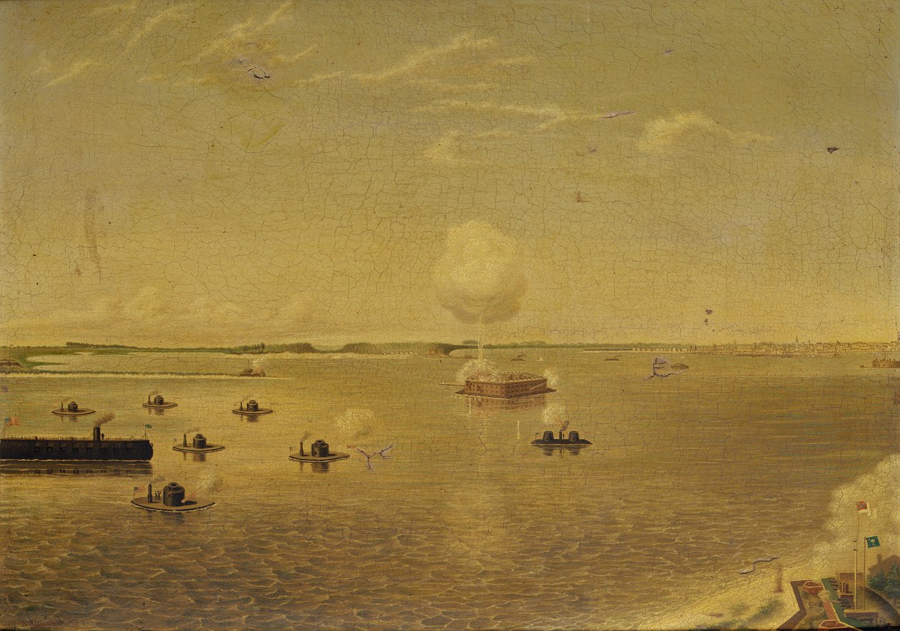 Assault on Fort Sumter, 7. april 1863, ca. 1863 (olje på lerret) av Augustus Grinevald