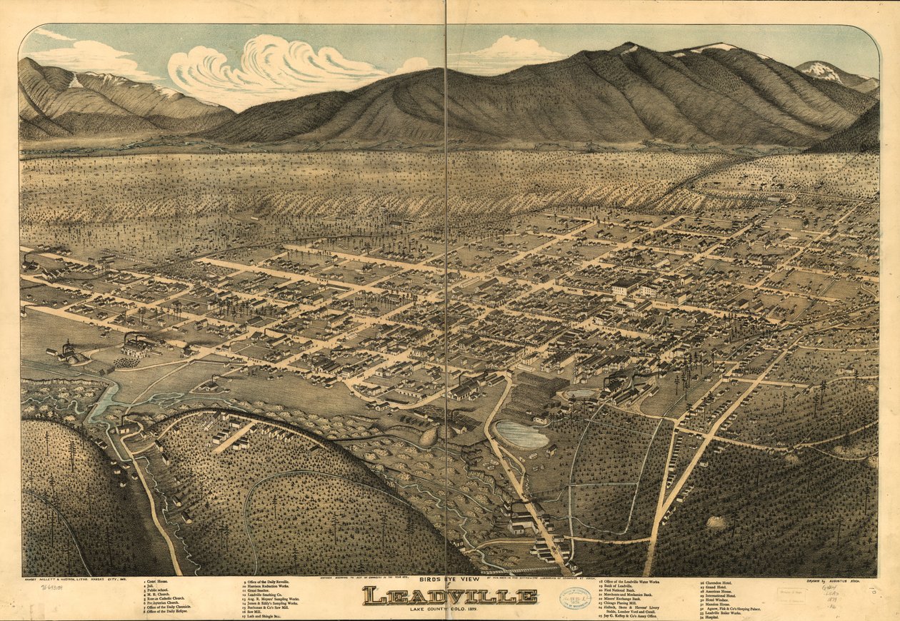 Fugleperspektiv av Leadville, Lake County, Colorado 1879. av Augustus Koch