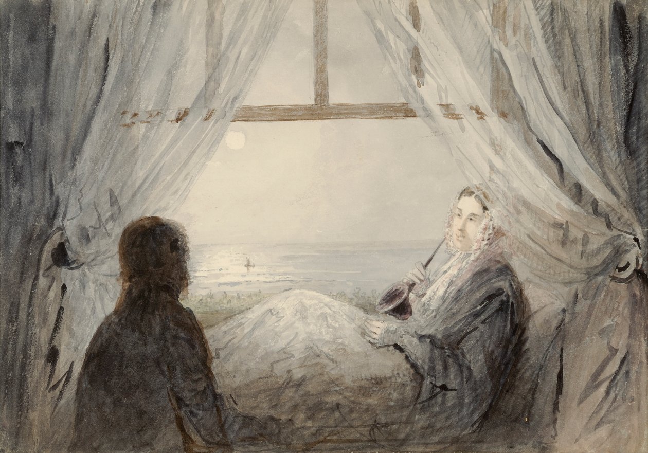 Portrett av Harriet Martineau på en sofa, 1844 (wc på papir) av Augustus Leopold Egg