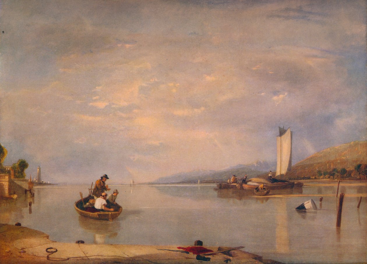 Dead Calm, båter utenfor Cowes Castle, c1841 av Augustus Wall Callcott