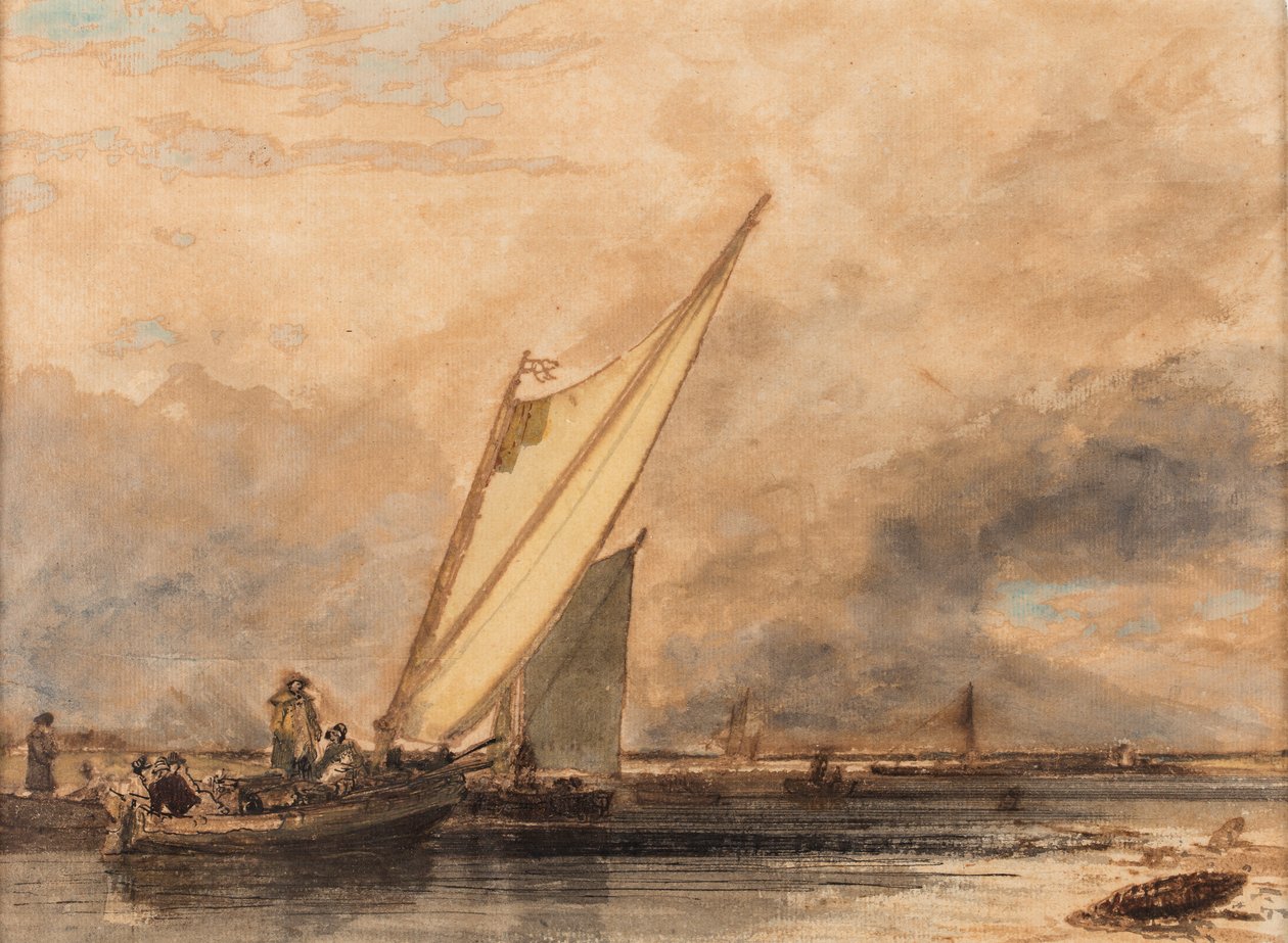 On the Medway, dato ukjent (akvarell på papir) av Augustus Wall Callcott