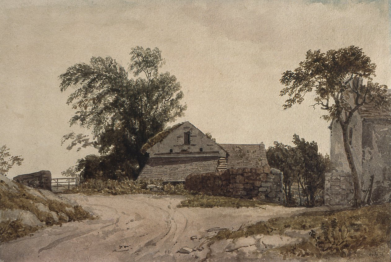 Hytter langs veien (tegning) av Augustus Wall Callcott