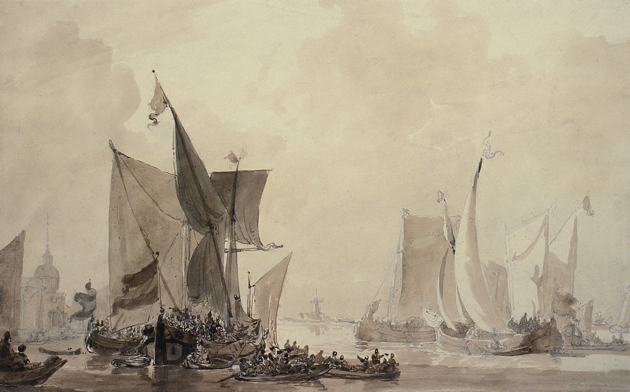 Sea Piece med nederlandsk frakt (tegning) av Augustus Wall Callcott