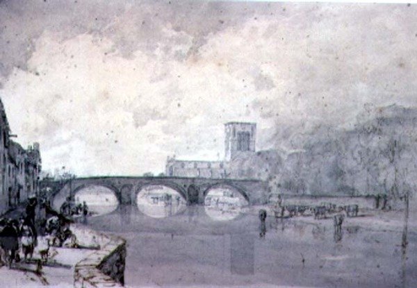 The Abbey and Nungate Bridge, Haddington, East Lothian, (tegning) av Augustus Wall Callcott