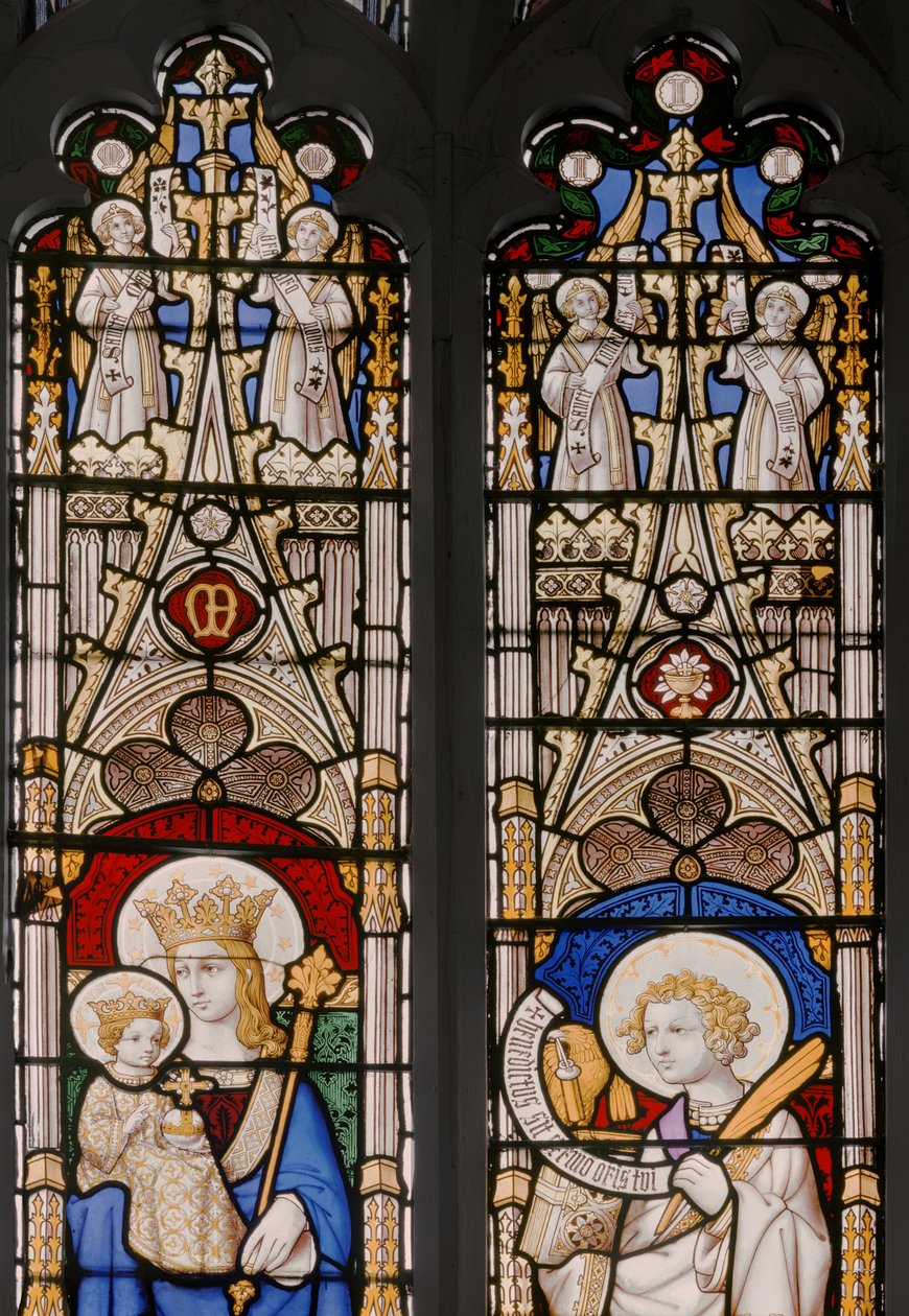 Apsis-vindu med Virgin & Child og St. John The Evangelist, detalj, 1841-42 (farget glass) av Augustus Welby Northmore Pugin