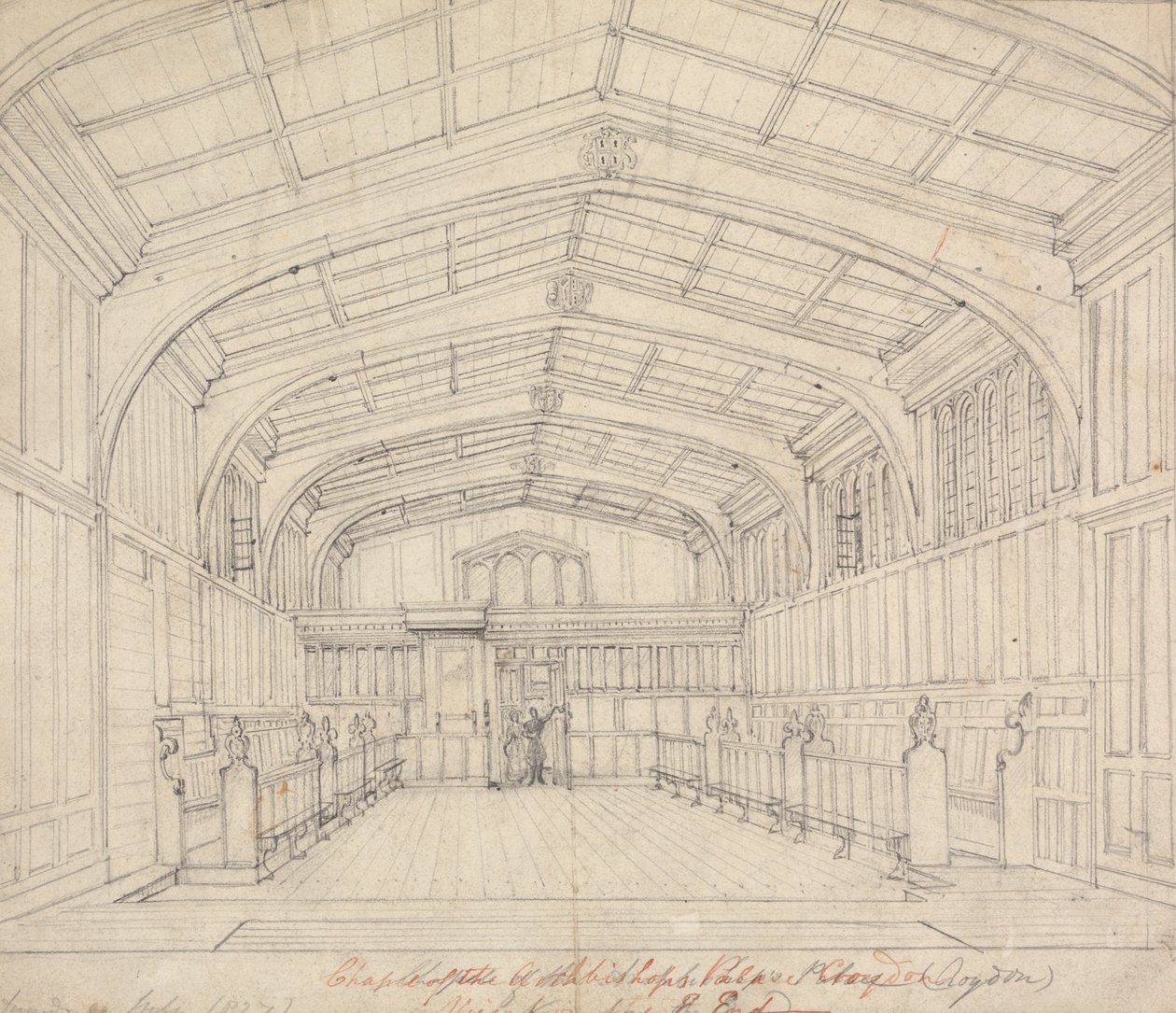 Chapel of the Archbishop's Palace, Croydon: Utsikt fra East End av Augustus Welby Northmore Pugin