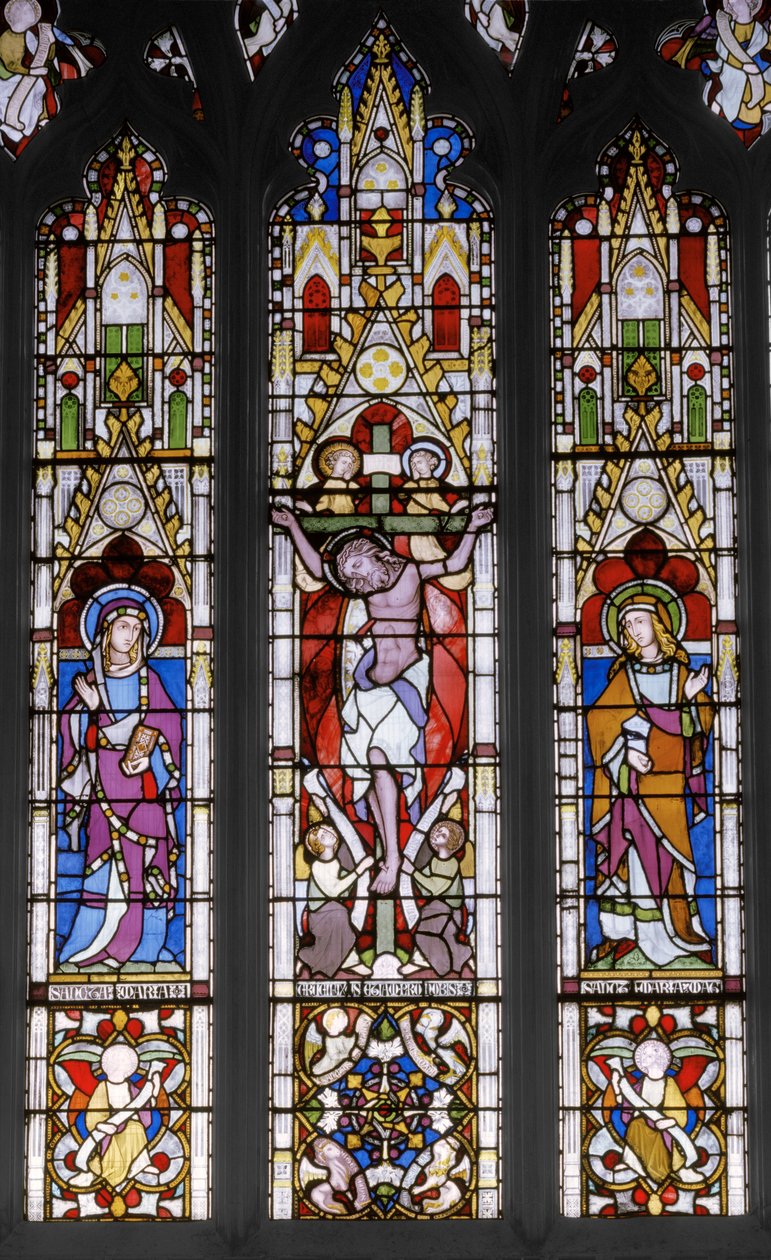 Korsfestelse med hellige, 1851 (farget glass) av Augustus Welby Northmore Pugin