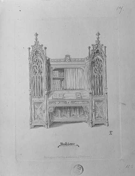 Design for en gotisk bokhylle, ca. 1835 av Augustus Welby Northmore Pugin