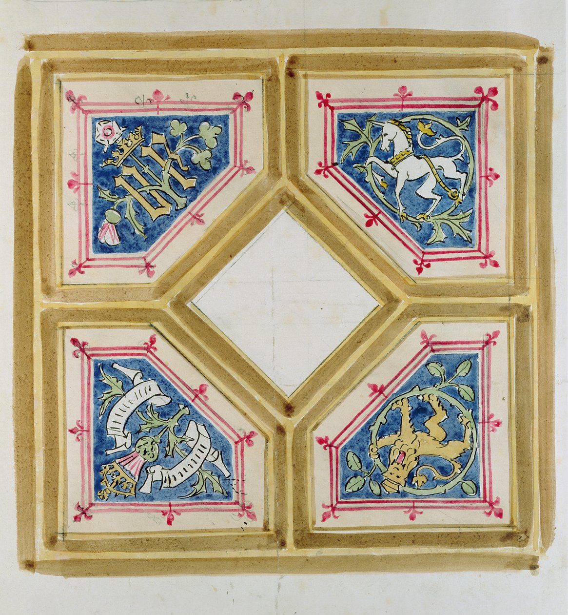Design for taket til Underhuset (blyant og wc på papir) av Augustus Welby Northmore Pugin