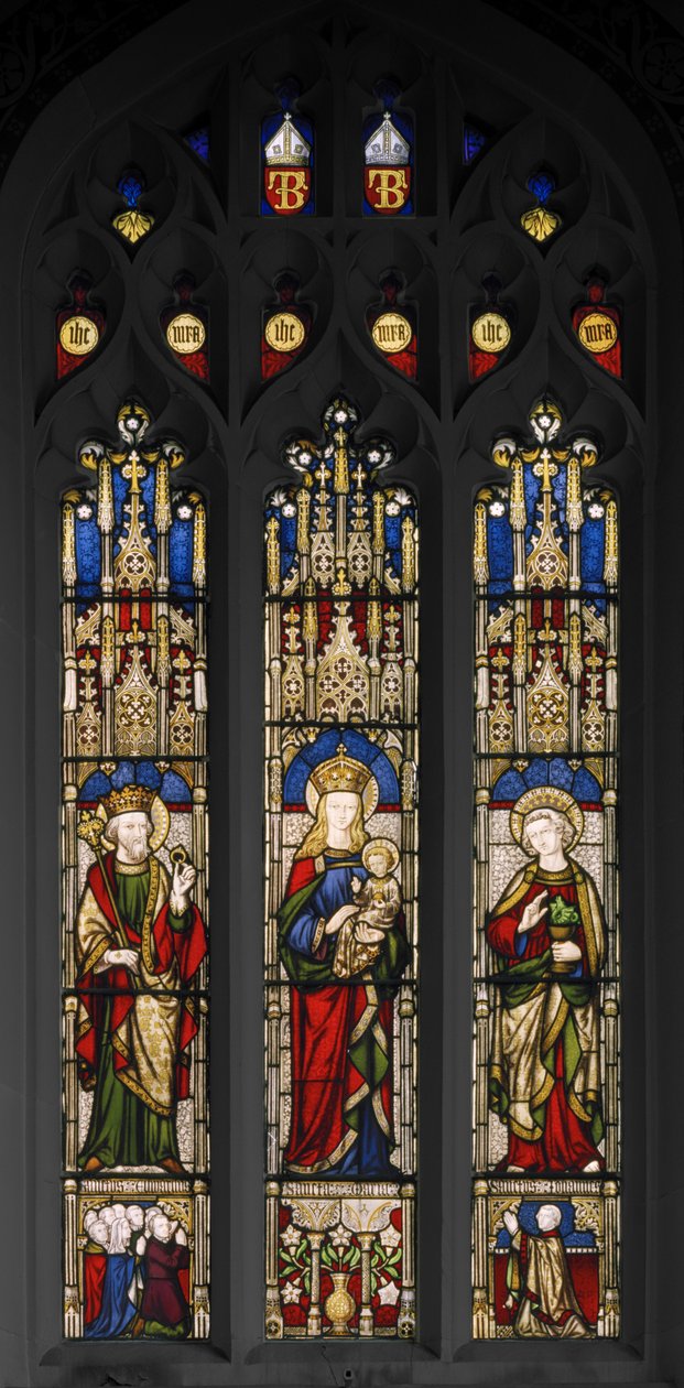 Edward The Confessor, Virgin & Child, og St. John The Evangelist, 1846 (farget glass) av Augustus Welby Northmore Pugin