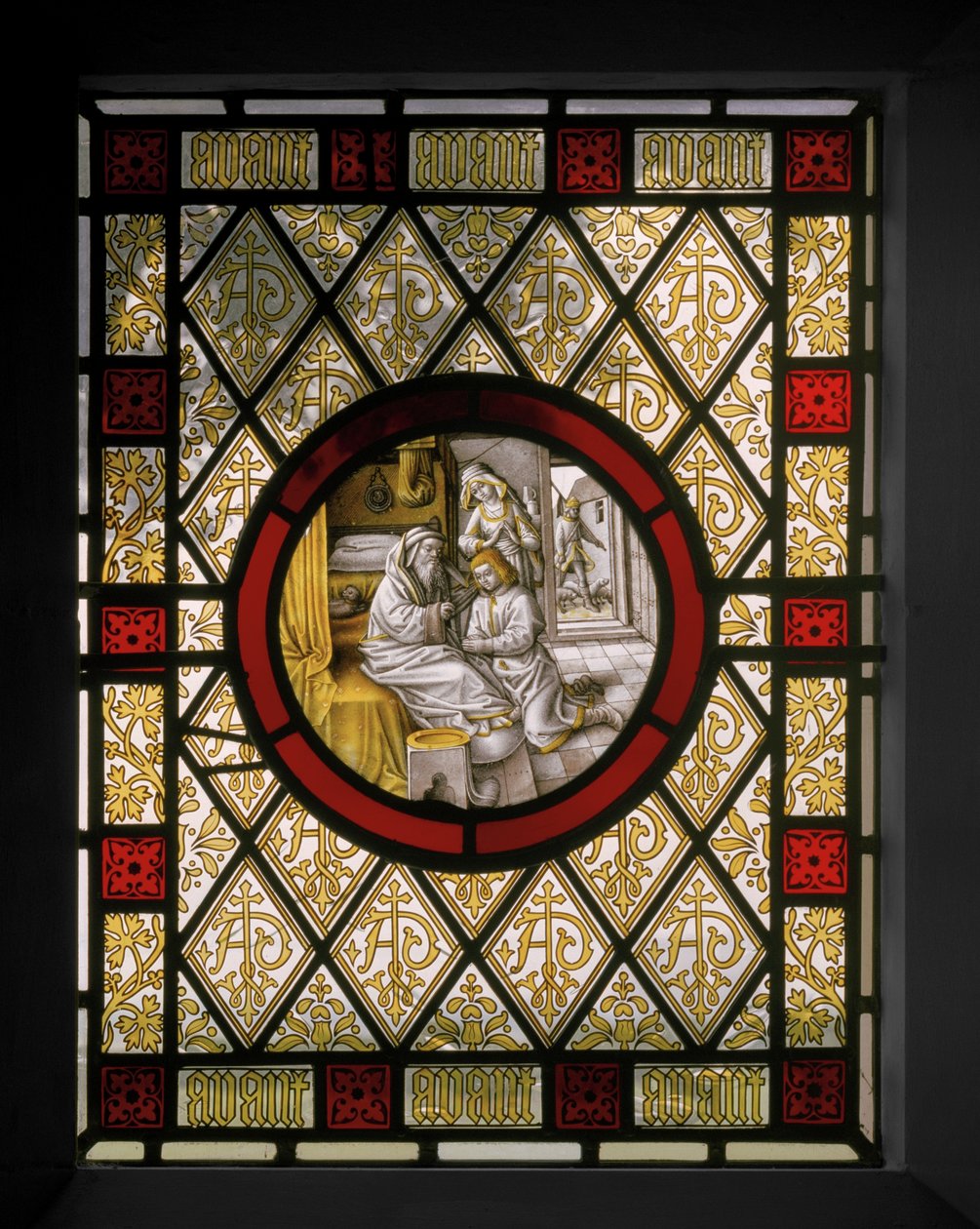 Bibliotekvindu med nederlandsk Roundel, ca. 1844 (farget glass) av Augustus Welby Northmore Pugin
