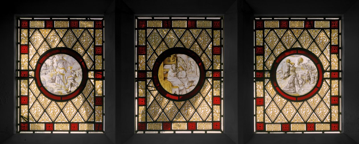 Bibliotekvinduer med nederlandske runddeler, ca. 1844 (farget glass) av Augustus Welby Northmore Pugin