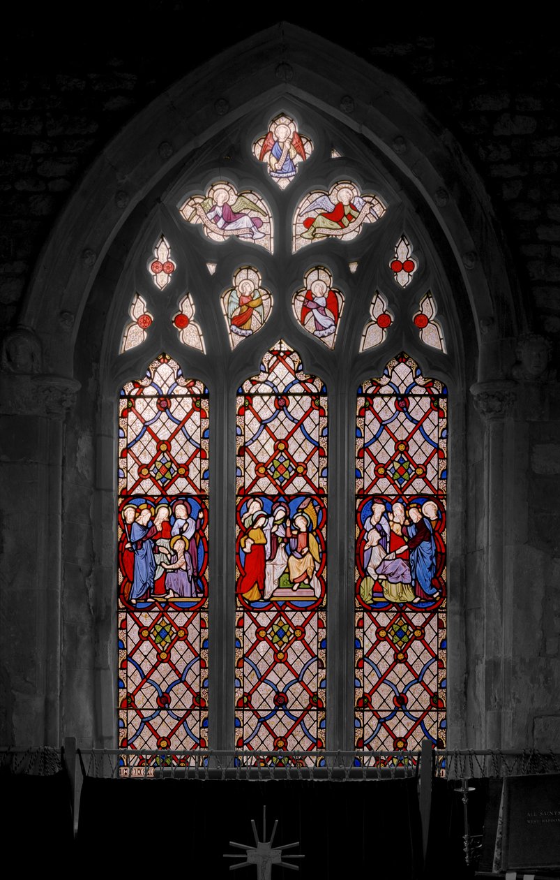 Raising Of Lazarus, The Marys at The Tomb, and the Raising of Jairuss Daughter, 1850 (farget glass) av Augustus Welby Northmore Pugin