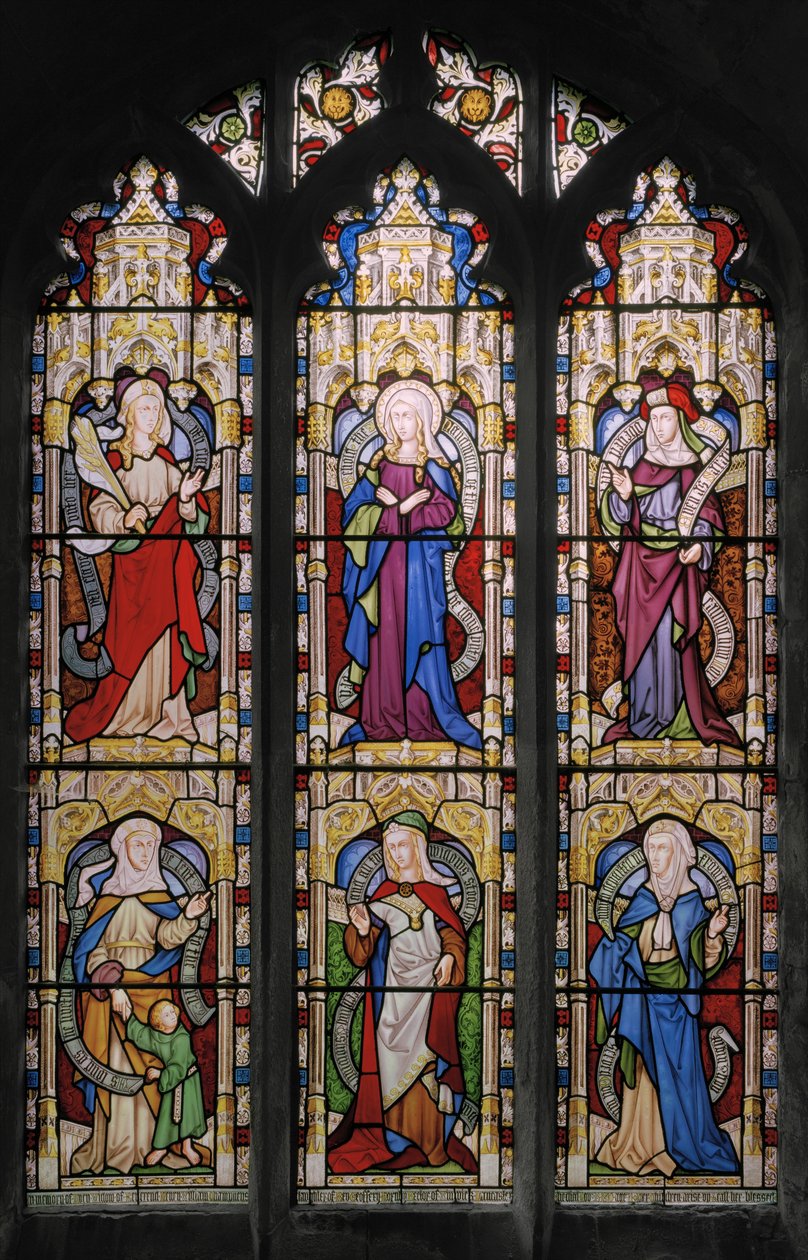 Ruth, Jomfru Maria, Sarah, Hannah, Dorcas og Anne, 1852 (farget glass) av Augustus Welby Northmore Pugin