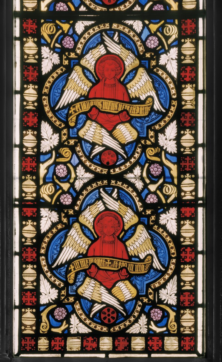 Seraphim, Blessed Sacrament Chapel, ca. 1845 (farget glass) av Augustus Welby Northmore Pugin