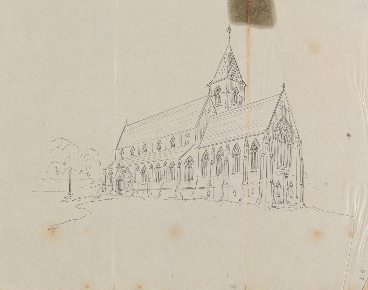 Skisse av en gotisk kirke av Augustus Welby Northmore Pugin