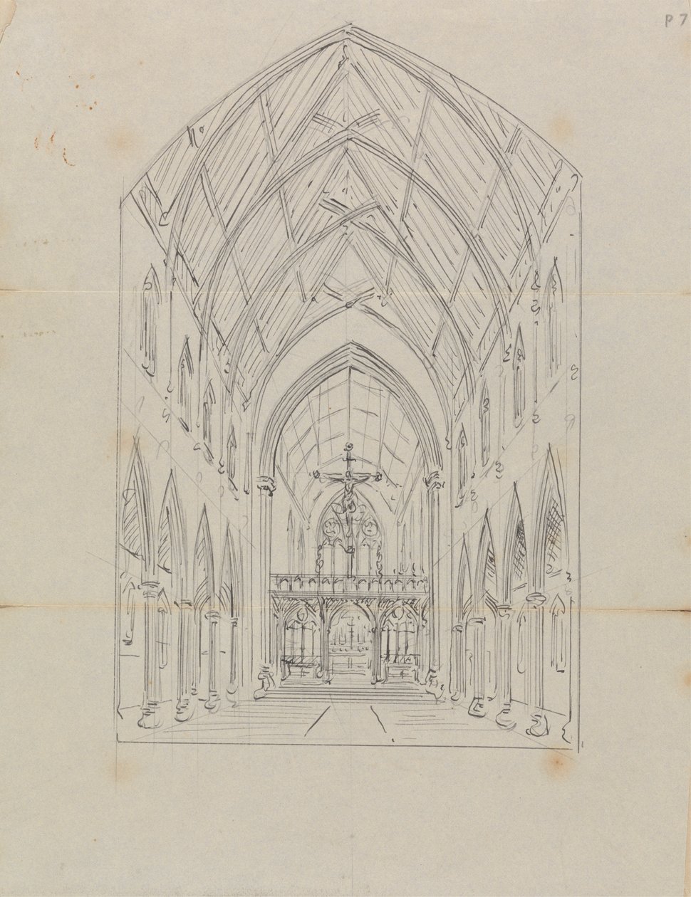 Skisse av interiøret til en gotisk kirke av Augustus Welby Northmore Pugin