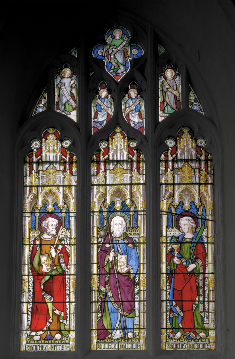St. Peter, St. James the Great og St. John the Evangelist, 1851 (farget glass) av Augustus Welby Northmore Pugin