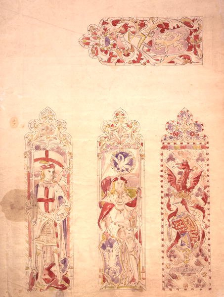 Glassmaleridesign for Palace of Westminster (penn og blekk og akvarell på papir) av Augustus Welby Northmore Pugin