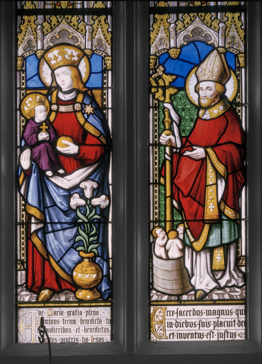Jomfru og barn med St. Nicholas, detalj, 1841 (farget glass) av Augustus Welby Northmore Pugin