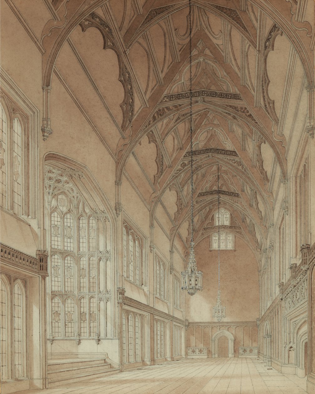 Interiøret i en høyskolesal av Augustus Welby Pugin