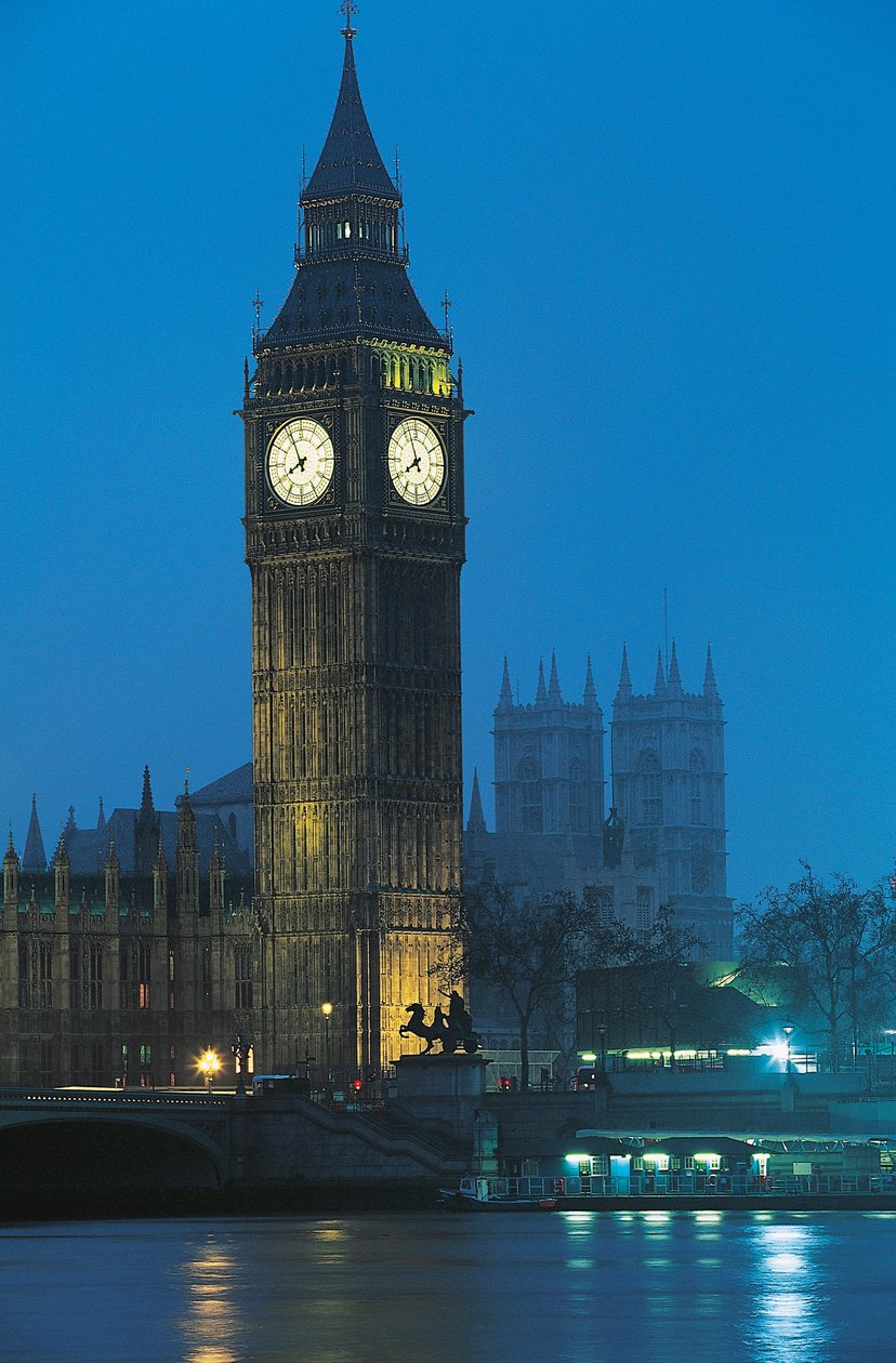Nattutsikt over Big Ben på Themsen, London, England, Storbritannia av Augustus Welby Pugin