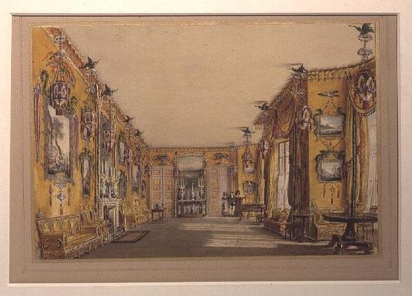 The Yellow (North) Drawing Room (farge litho) av Augustus Welby Pugin