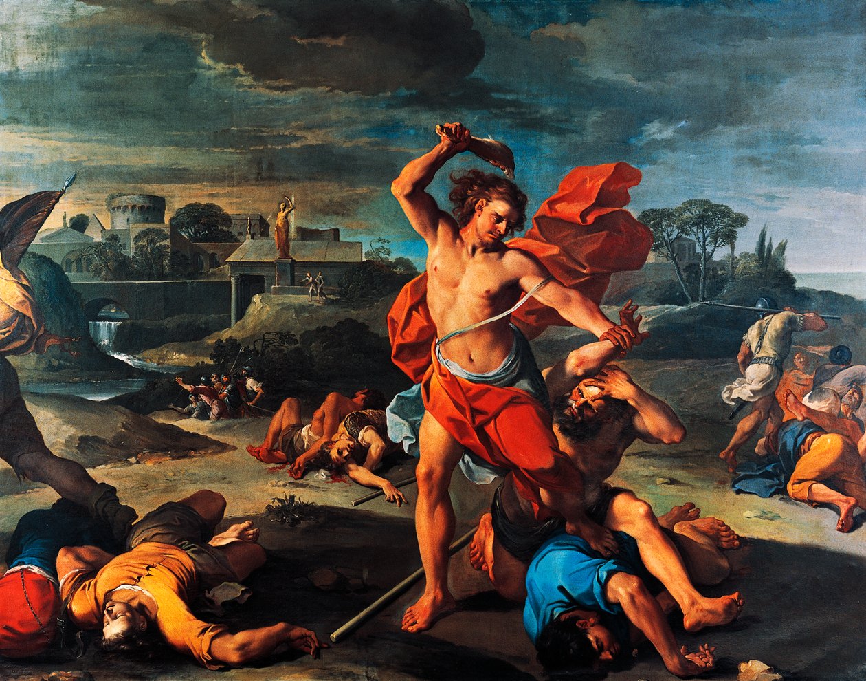 Samson dreper filister, maleri av Aureliano Milani (1675-1749), olje på lerret, 225x290 cm, Italia av Aureliano Milani