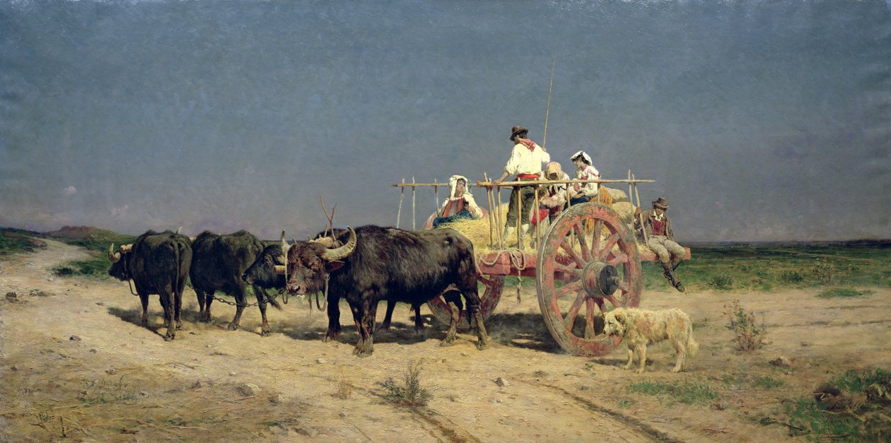 Vogn med Buffalo ved stranden av Aurelio Tiratelli