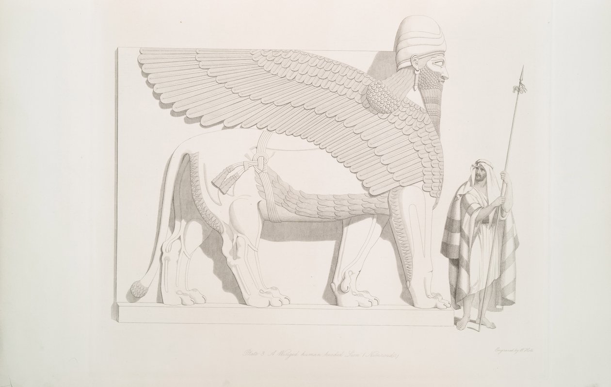 En bevinget løve med menneskehode fra Nimroud [Calah], 1849 av Austen Henry Layard