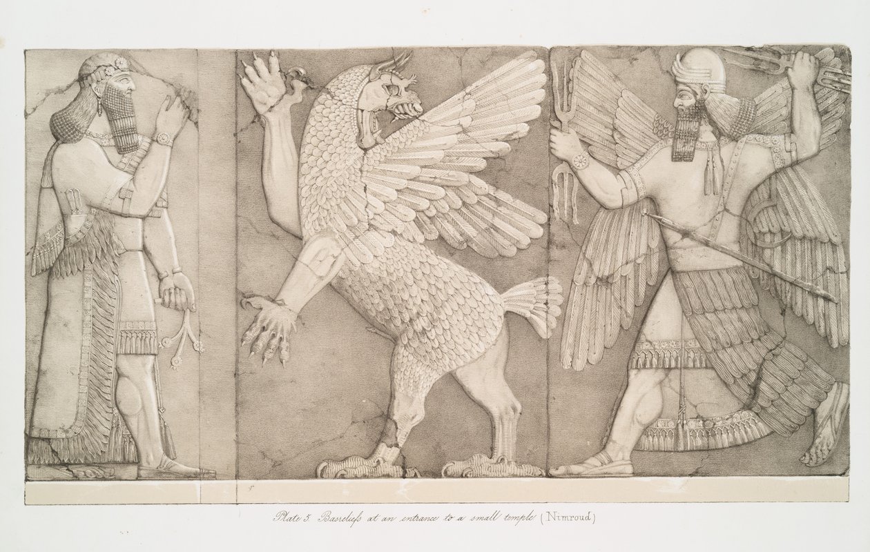 Bas-relieffer ved inngangen til et lite tempel ved Nimroud [Calah], 1853 av Austen Henry Layard