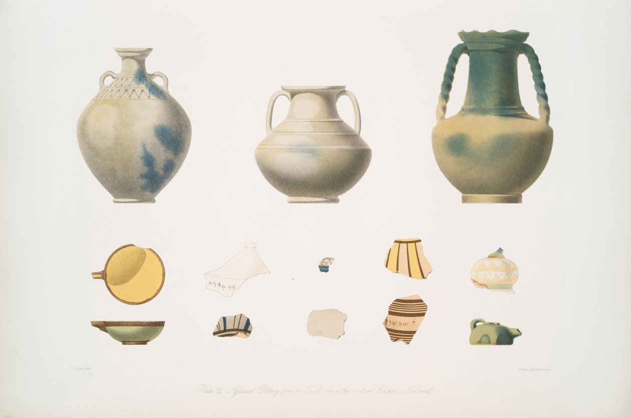 Glasert keramikk fra gravene over det sentrale bygget, Nimroud [Calah] av Austen Henry Layard