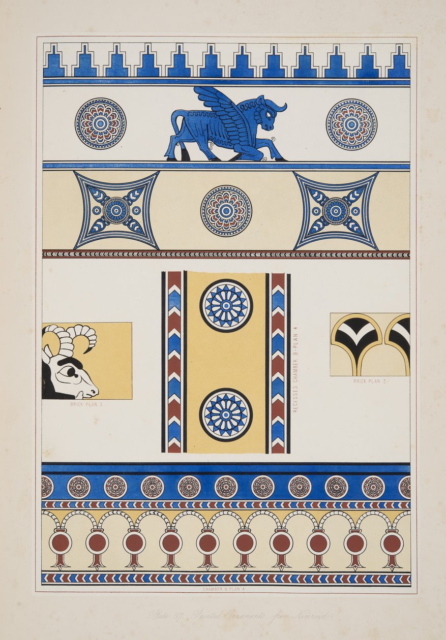 Malte ornamenter fra Nimroud, fra Monuments of Nineveh, pub. 1849 av Austen Henry Layard