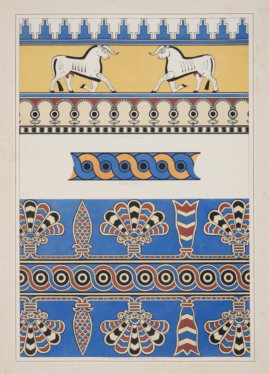 Malte ornamenter fra Nimroud, fra Monuments of Nineveh, pub. 1849 av Austen Henry Layard